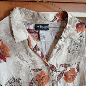 Sag Harbor Cream and Orange Casual Button Down Shirt